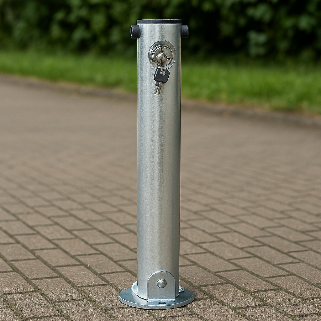 Galvanised Fold-Down Parking Post with Integral Lock – Durable Anti-Theft Barrier