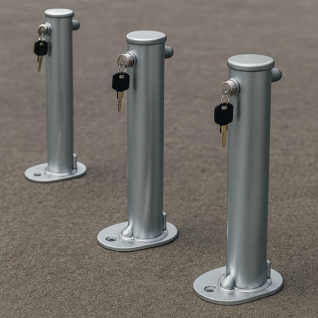Galvanised Fold-Down Parking Post with Integral Lock – Durable Anti-Theft Barrier