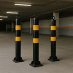 76mm Fold-Down Parking Post with Integral Lock & Chain Eyelet – Black & Yellow