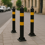 76mm Fold-Down Parking Post with Integral Lock & Chain Eyelet – Black & Yellow