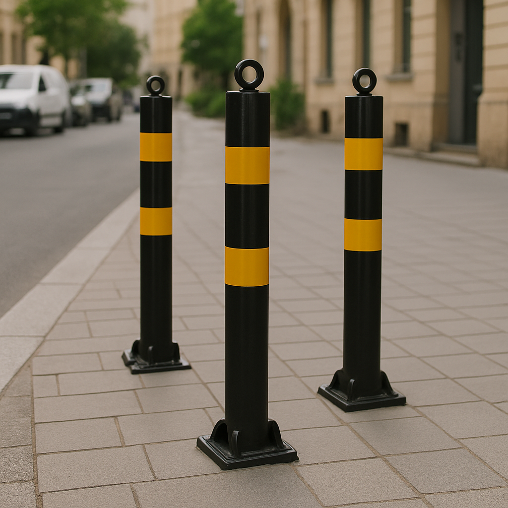 76mm Fold-Down Parking Post with Integral Lock & Chain Eyelet – Black & Yellow