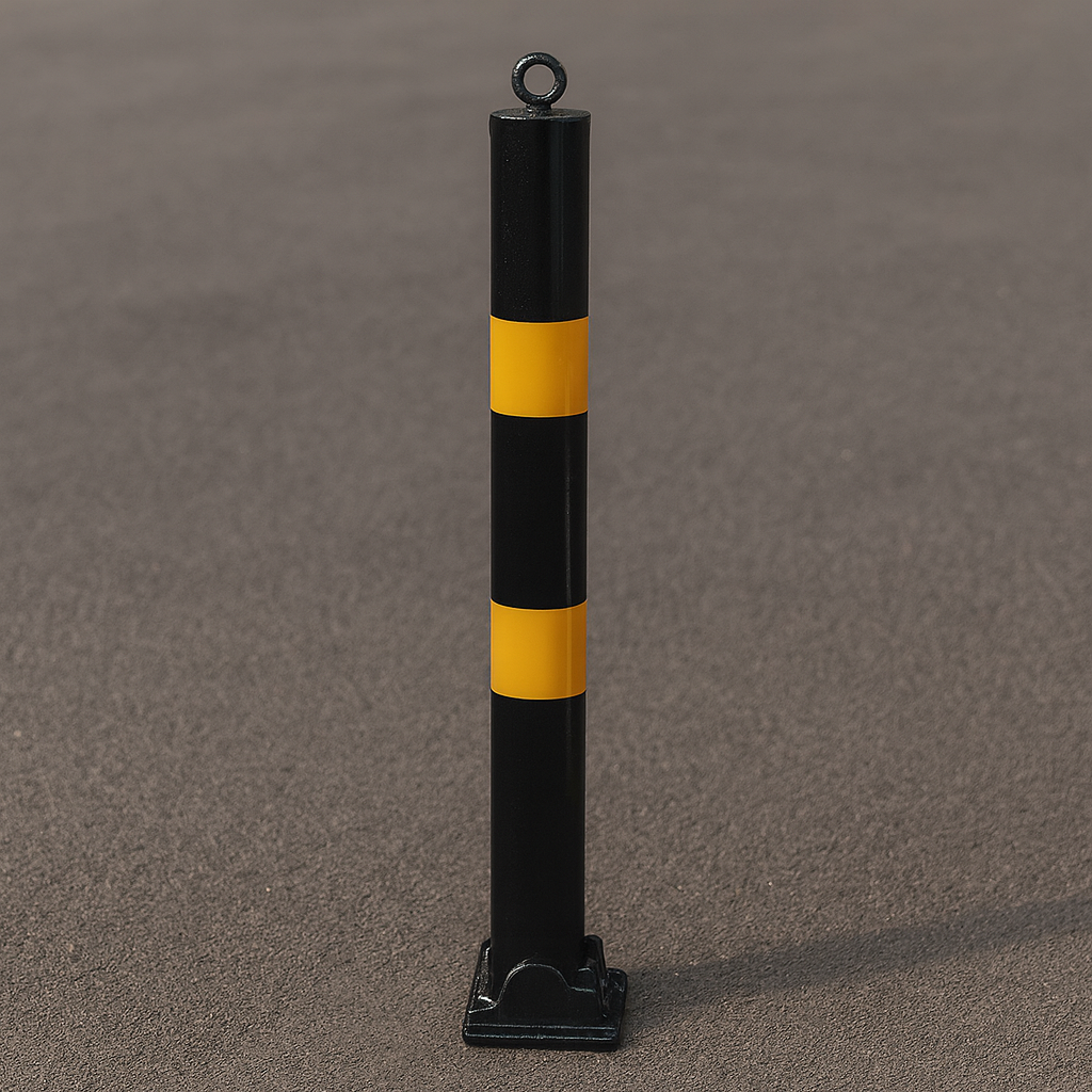 76mm Fold-Down Parking Post with Integral Lock & Chain Eyelet – Black & Yellow