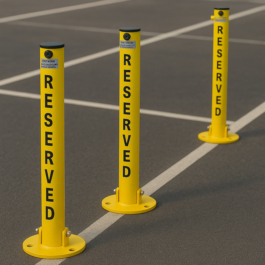 76mm Fold-Down Parking Post with Integral Lock & Chain Eyelet – Black & Yellow Finish