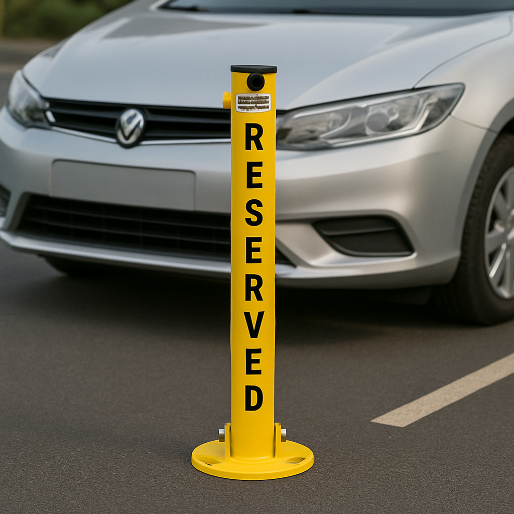 76mm Fold-Down Parking Post with Integral Lock & Chain Eyelet – Black & Yellow Finish