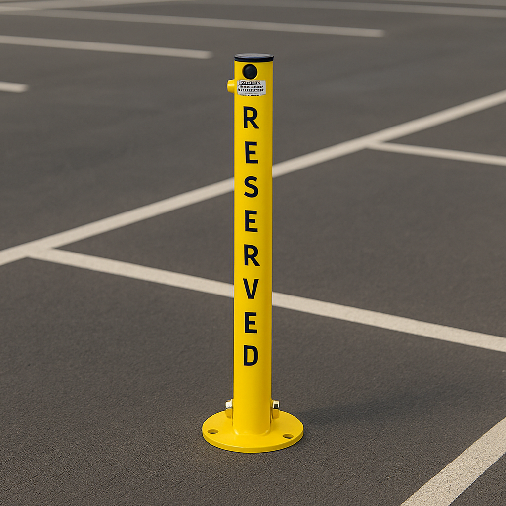 76mm Fold-Down Parking Post with Integral Lock & Chain Eyelet – Black & Yellow Finish