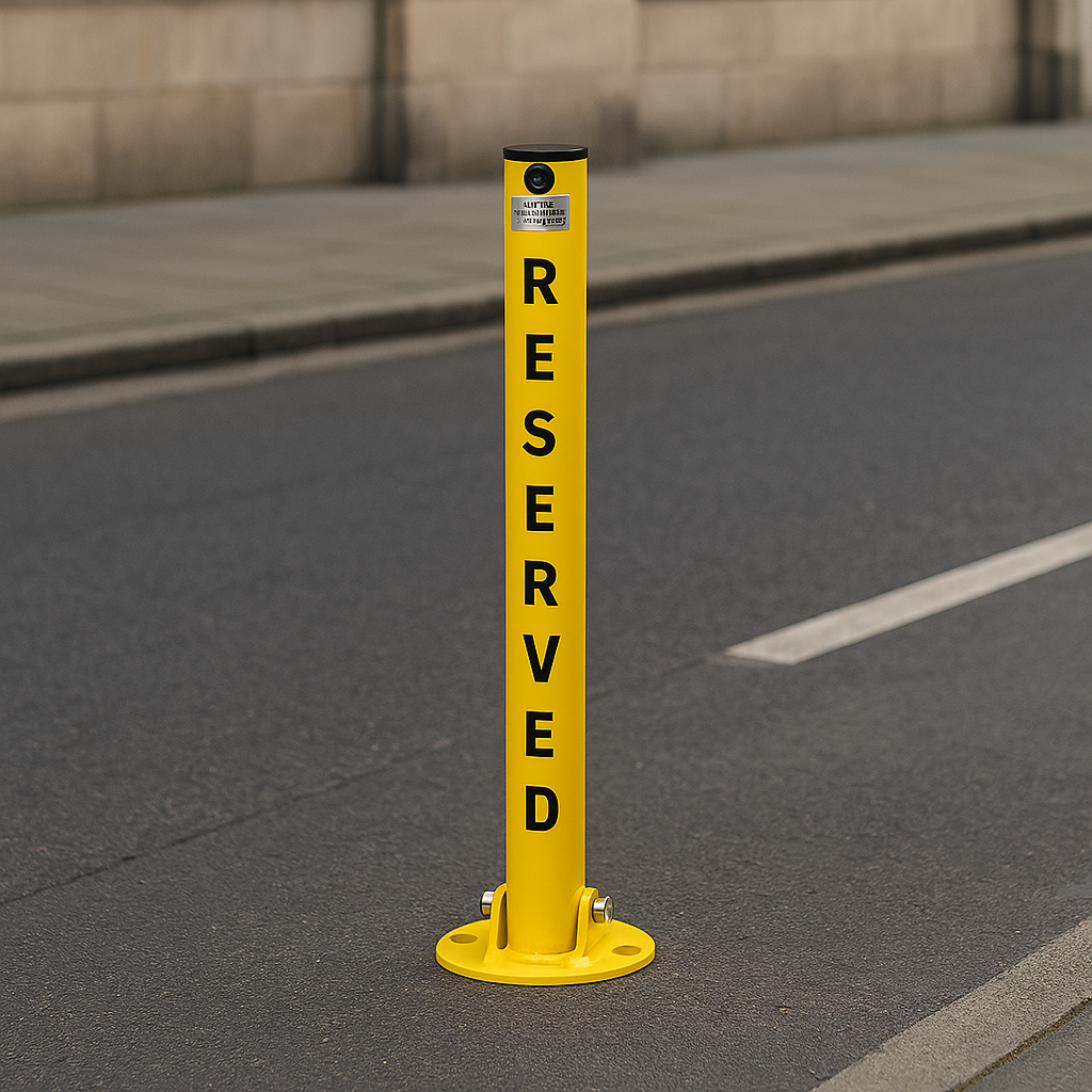 76mm Fold-Down Parking Post with Integral Lock & Chain Eyelet – Black & Yellow Finish