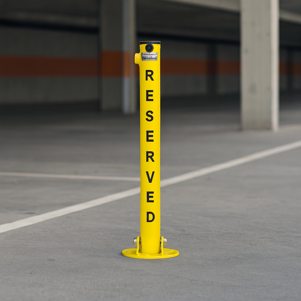 76mm Fold-Down Parking Post with Integral Lock & Chain Eyelet – Black & Yellow Finish