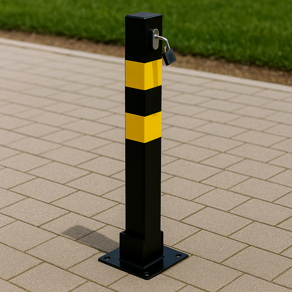 Lockable Heavy-Duty Steel Folding Parking Post – Surface-Mounted Security Bollard