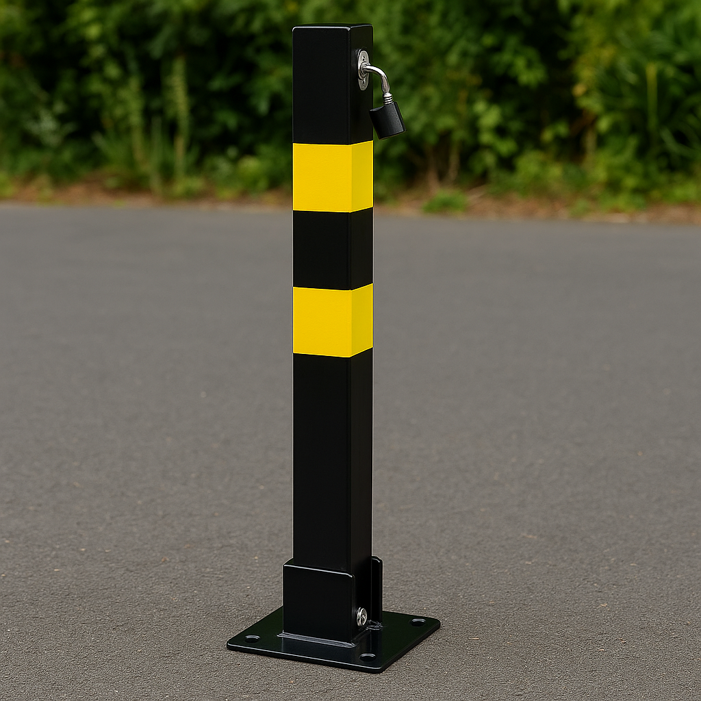 Lockable Heavy-Duty Steel Folding Parking Post – Surface-Mounted Security Bollard