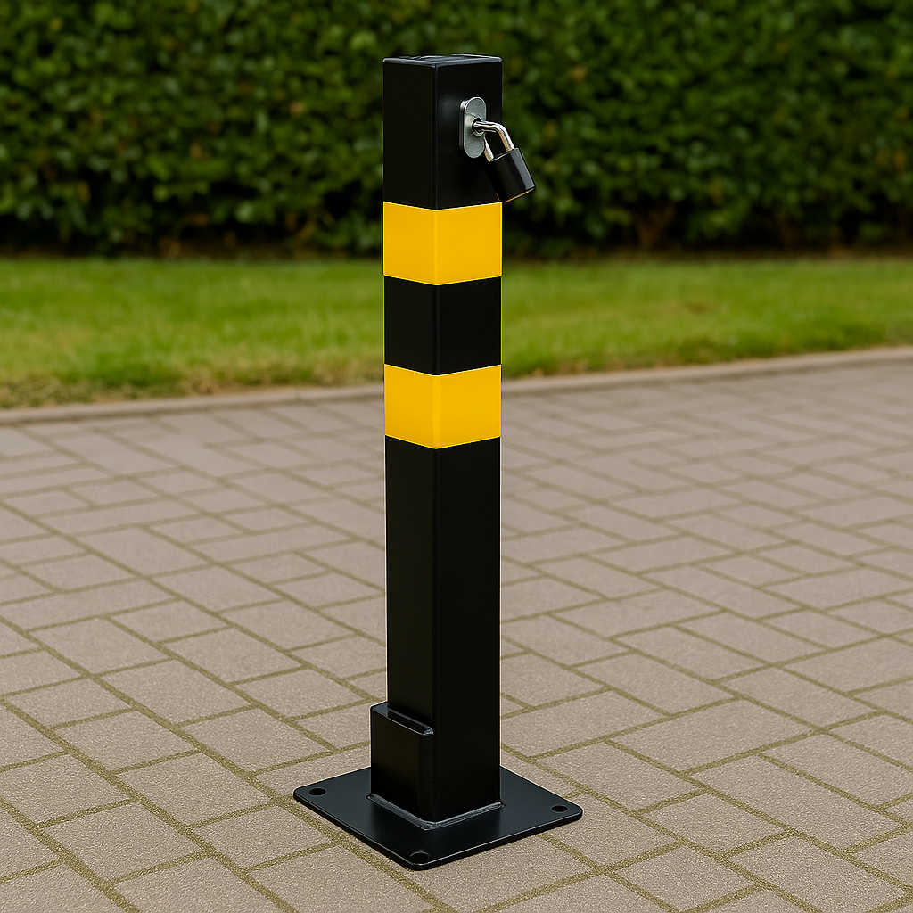 Lockable Heavy-Duty Steel Folding Parking Post – Surface-Mounted Security Bollard