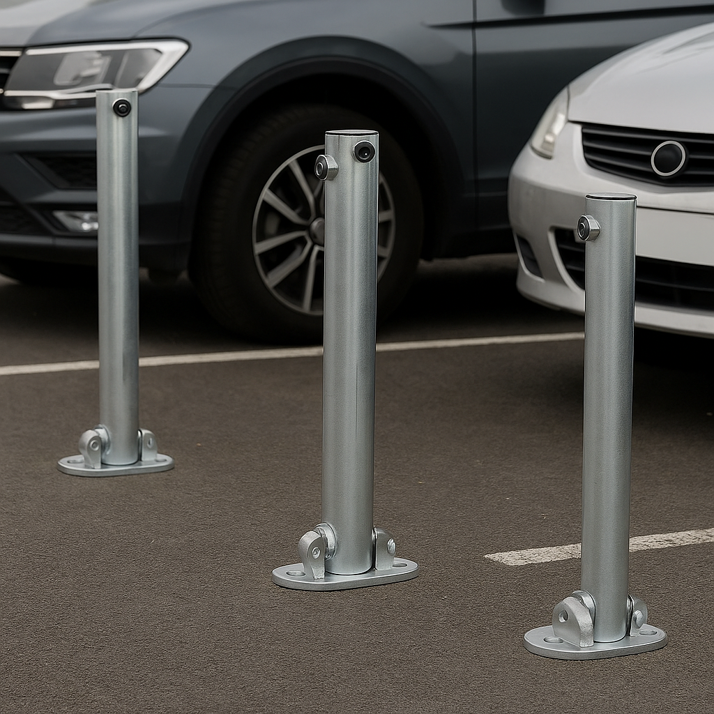 Bolt-Down Folding Security Post – Lockable Steel Parking Bollard