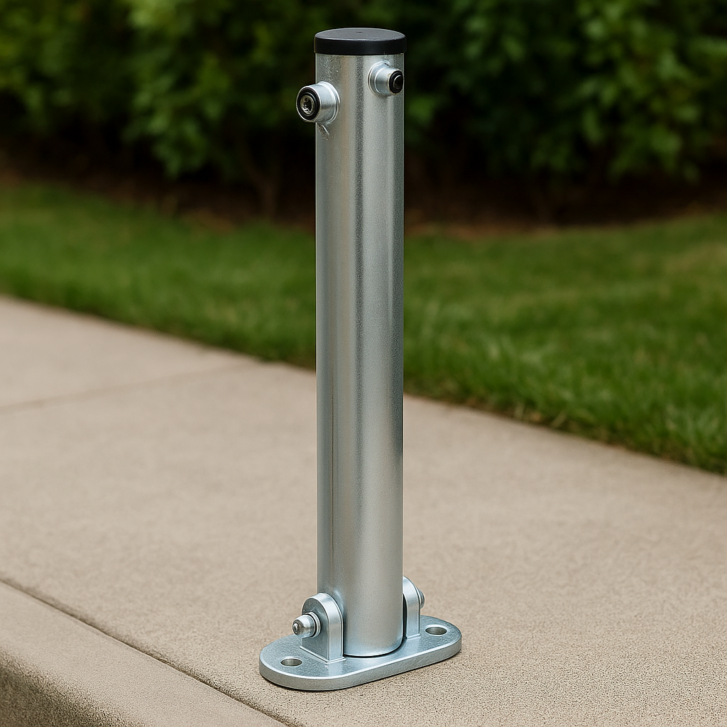 Bolt-Down Folding Security Post – Lockable Steel Parking Bollard