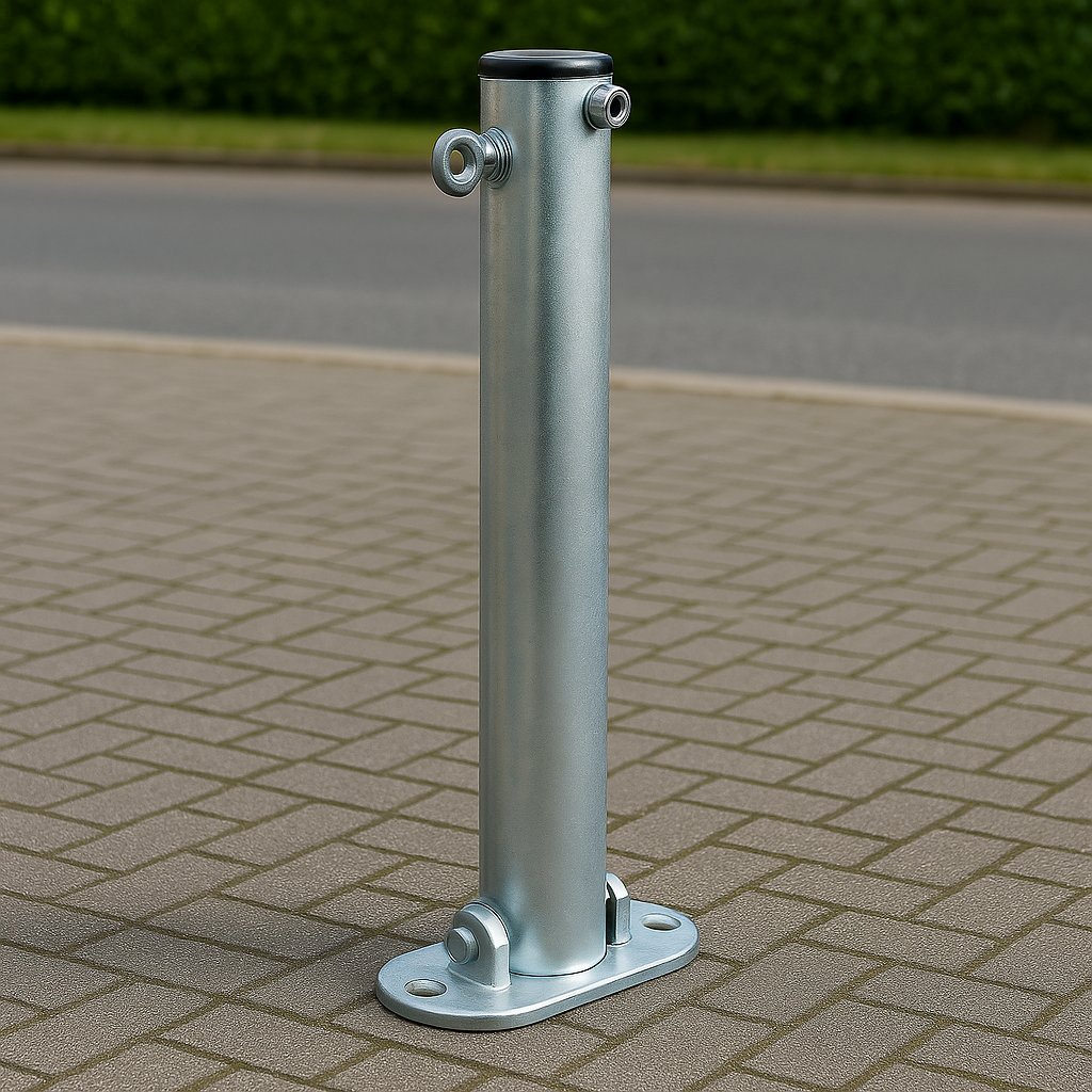 Bolt-Down Folding Security Post – Lockable Steel Parking Bollard