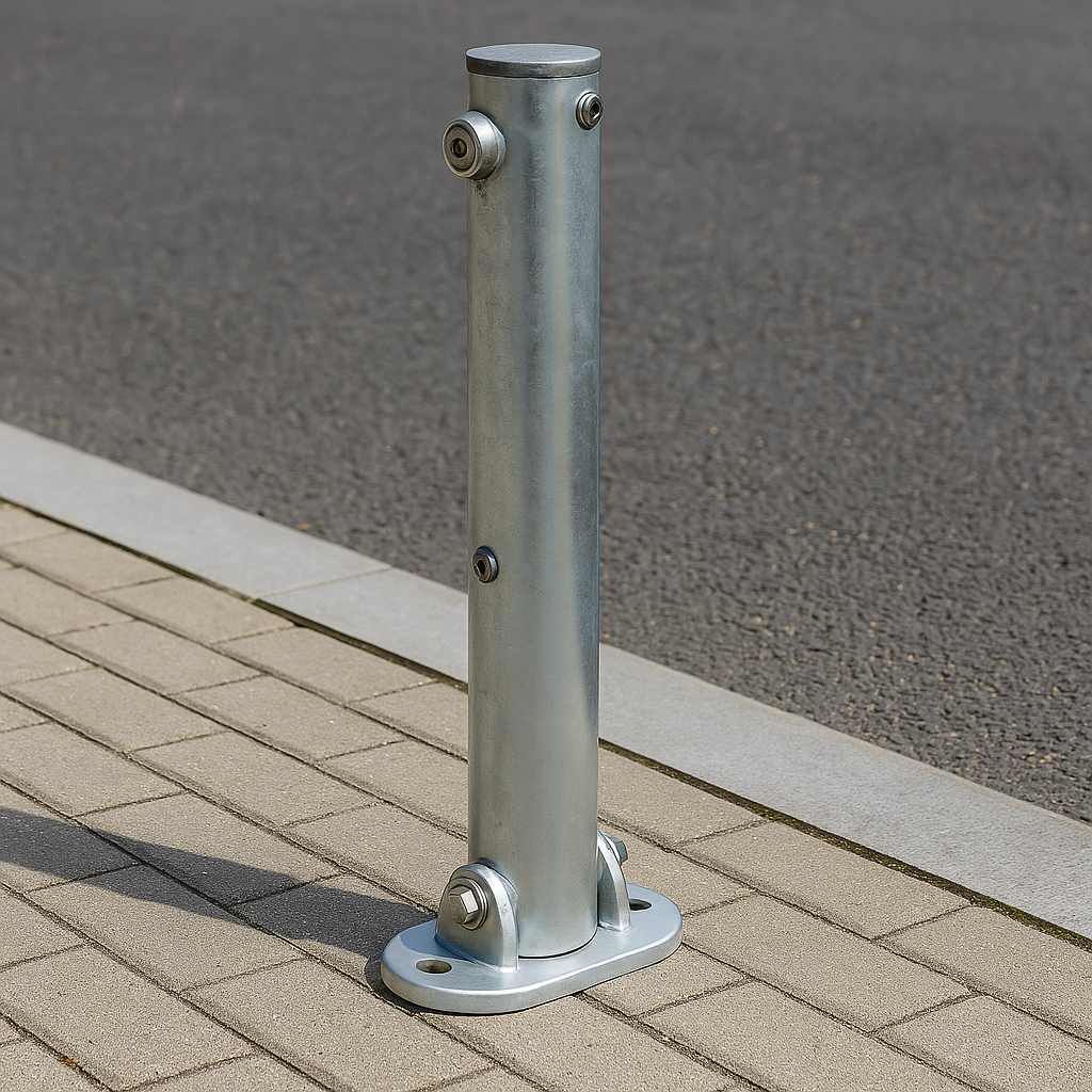 Bolt-Down Folding Security Post – Lockable Steel Parking Bollard