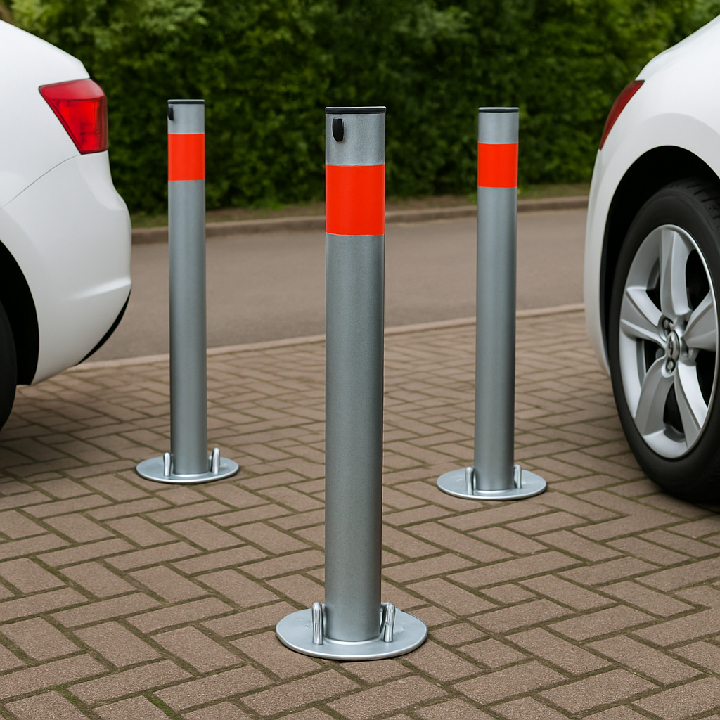 Galvanised Fold-Down Parking Post with Red Reflective Band