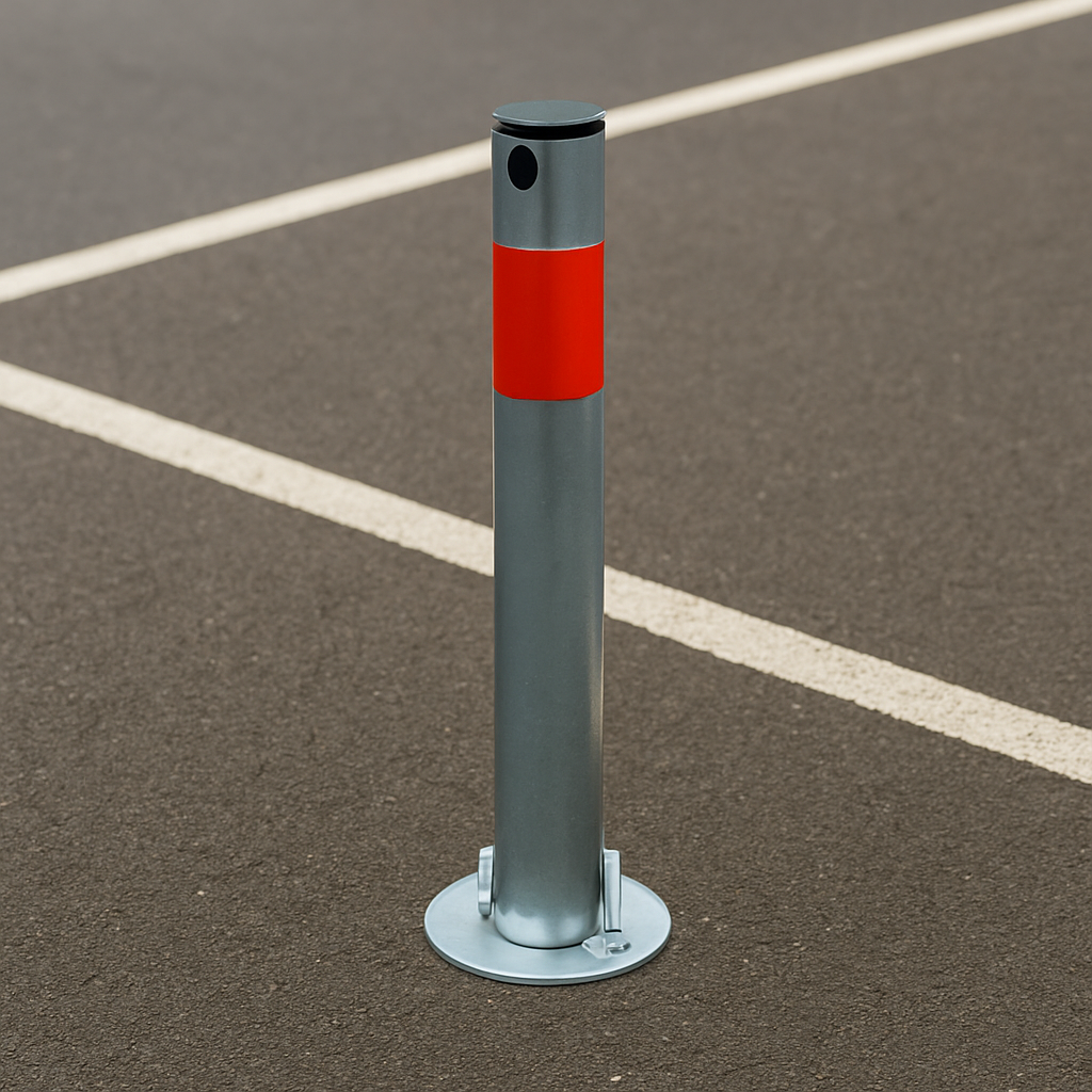 Galvanised Fold-Down Parking Post with Red Reflective Band