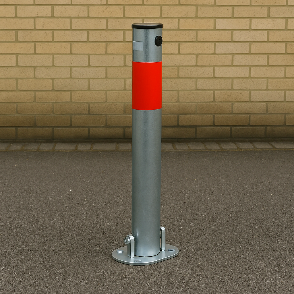 Galvanised Fold-Down Parking Post with Red Reflective Band