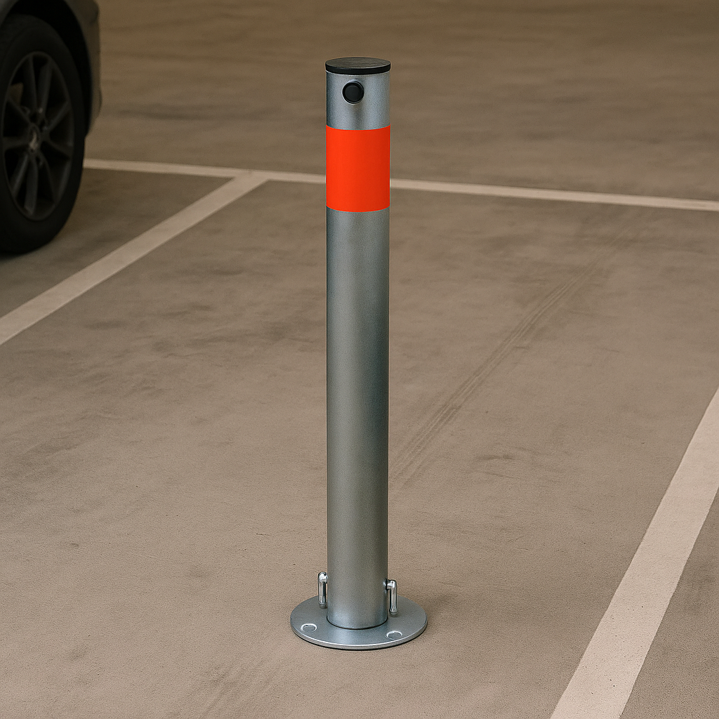 Galvanised Fold-Down Parking Post with Red Reflective Band