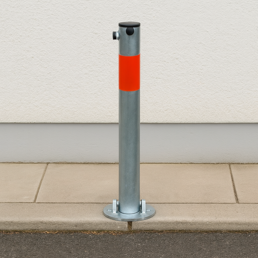 Galvanised Fold-Down Parking Post with Red Reflective Band