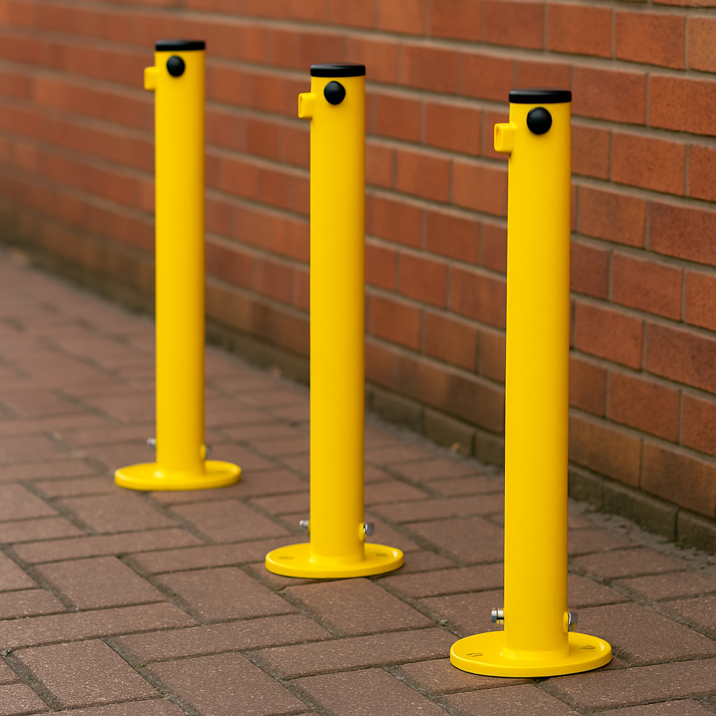 Bolt-Down Folding Parking Post – Durable Yellow Steel Security Bollard