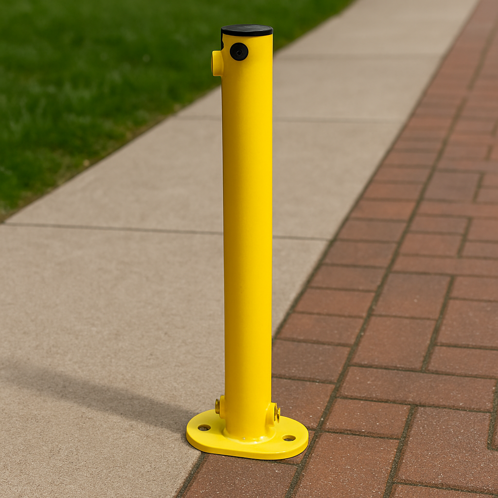 Bolt-Down Folding Parking Post – Durable Yellow Steel Security Bollard