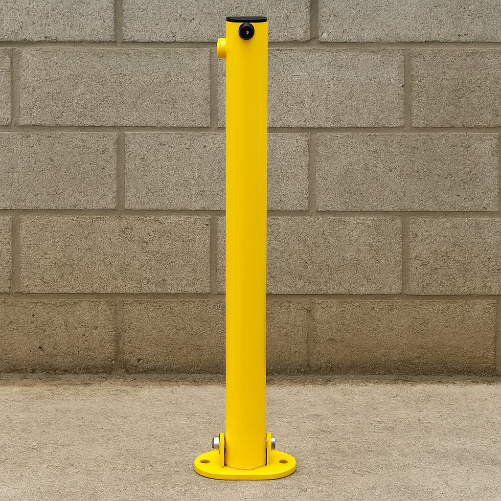 Bolt-Down Folding Parking Post – Durable Yellow Steel Security Bollard