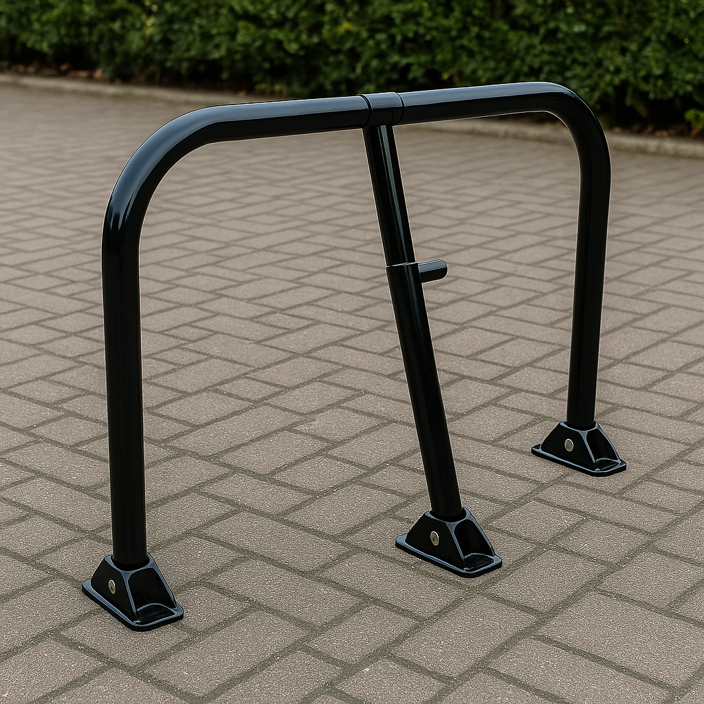 Black Fold-Down Security Barrier – Heavy-Duty Parking Hoop with Integral Lock