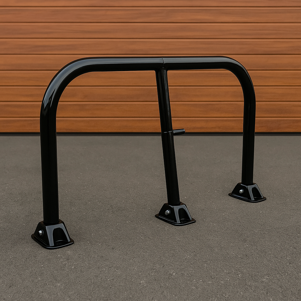 Black Fold-Down Security Barrier – Heavy-Duty Parking Hoop with Integral Lock