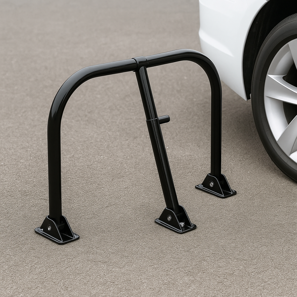Black Fold-Down Security Barrier – Heavy-Duty Parking Hoop with Integral Lock