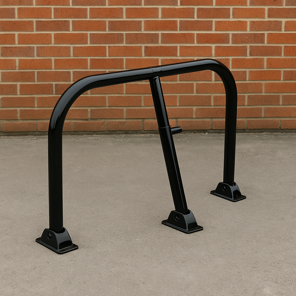 Black Fold-Down Security Barrier – Heavy-Duty Parking Hoop with Integral Lock