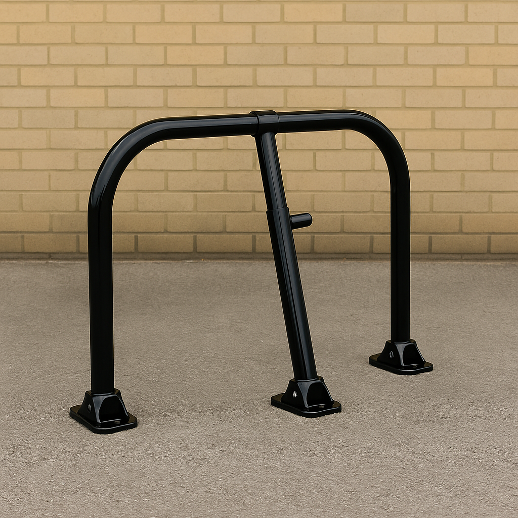 Black Fold-Down Security Barrier – Heavy-Duty Parking Hoop with Integral Lock