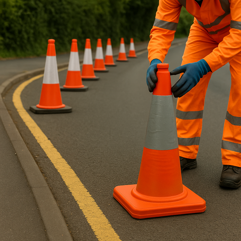 410 mm (16″) Collapsible High-Visibility Safety Cone – Solid Base, Reflective Band, Compact Design