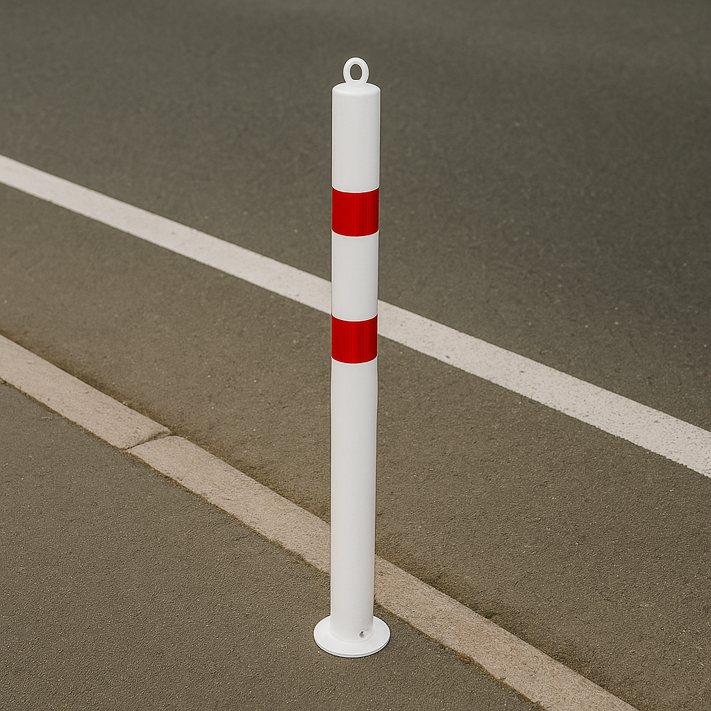 Heavy-Duty 76mm Static Steel Bollard – Red & White | Surface-Mounted Safety Post