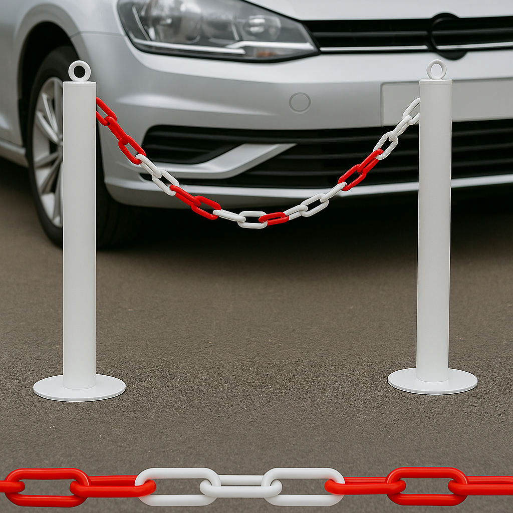 Durable Red & White Plastic Chain – Ideal for Safety Posts & Zone Marking (Sold per Metre)