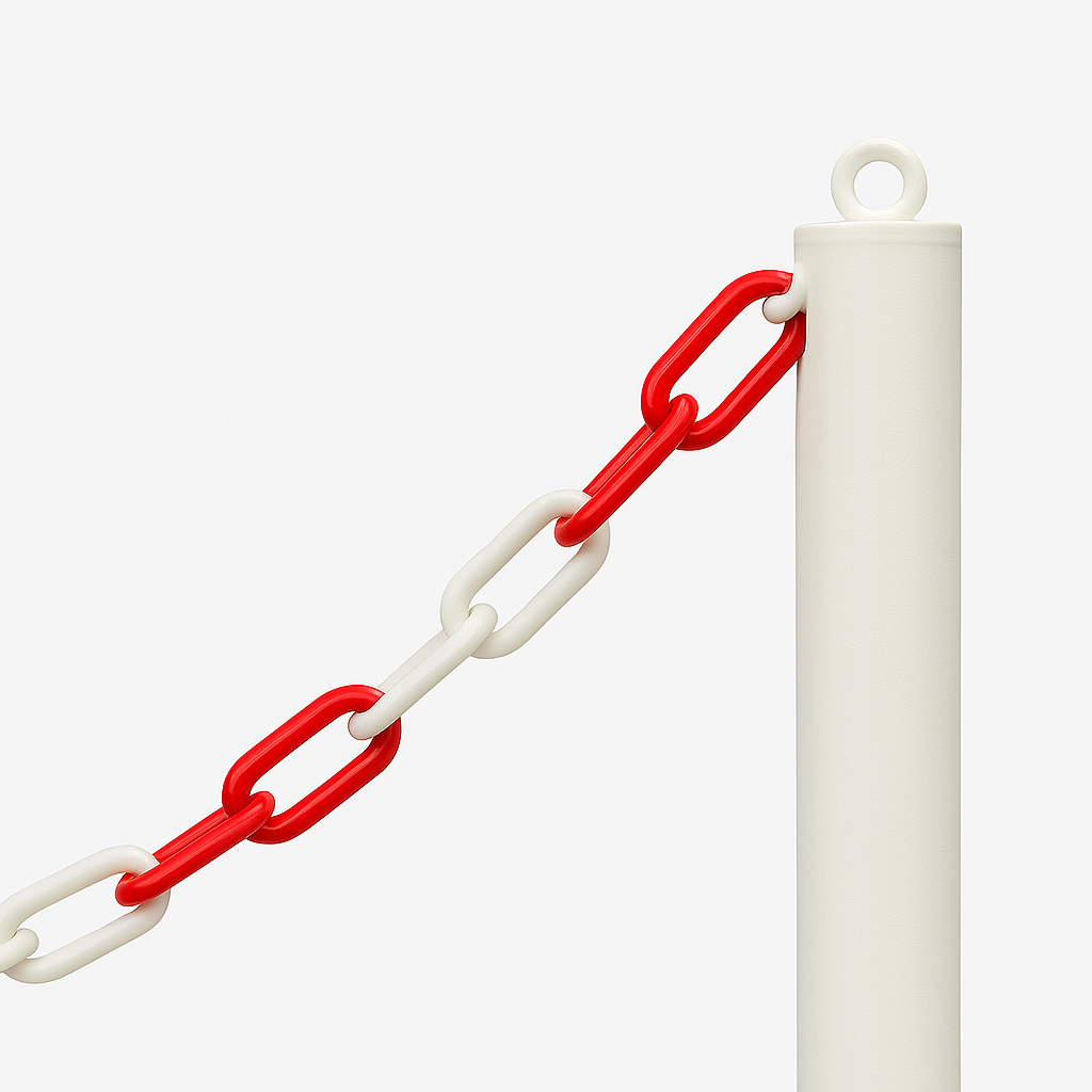 Durable Red & White Plastic Chain – Ideal for Safety Posts & Zone Marking (Sold per Metre)