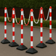 Heavy-Duty Red & White Chain Post Barrier Kit – 6 Posts with 10 m Chain, Hooks & Links | Concrete-Filled Bases