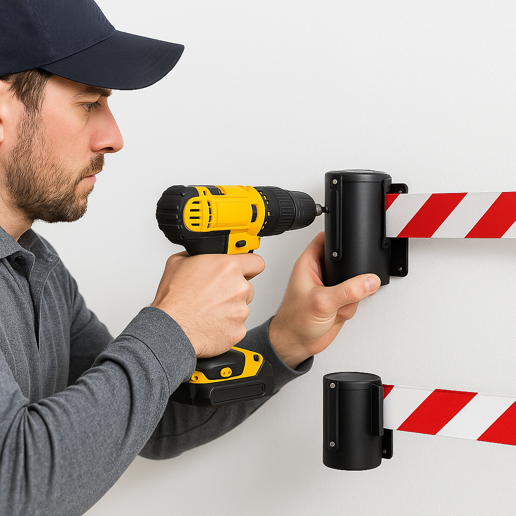 Wall-Mounted Retractable Belt Barrier – 5m Safety Queue Management System