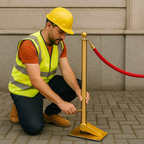 Prestige Heavy-Duty Metal Queue Barrier Post – 5 kg Weighted Base | Brass or Chrome Finish
