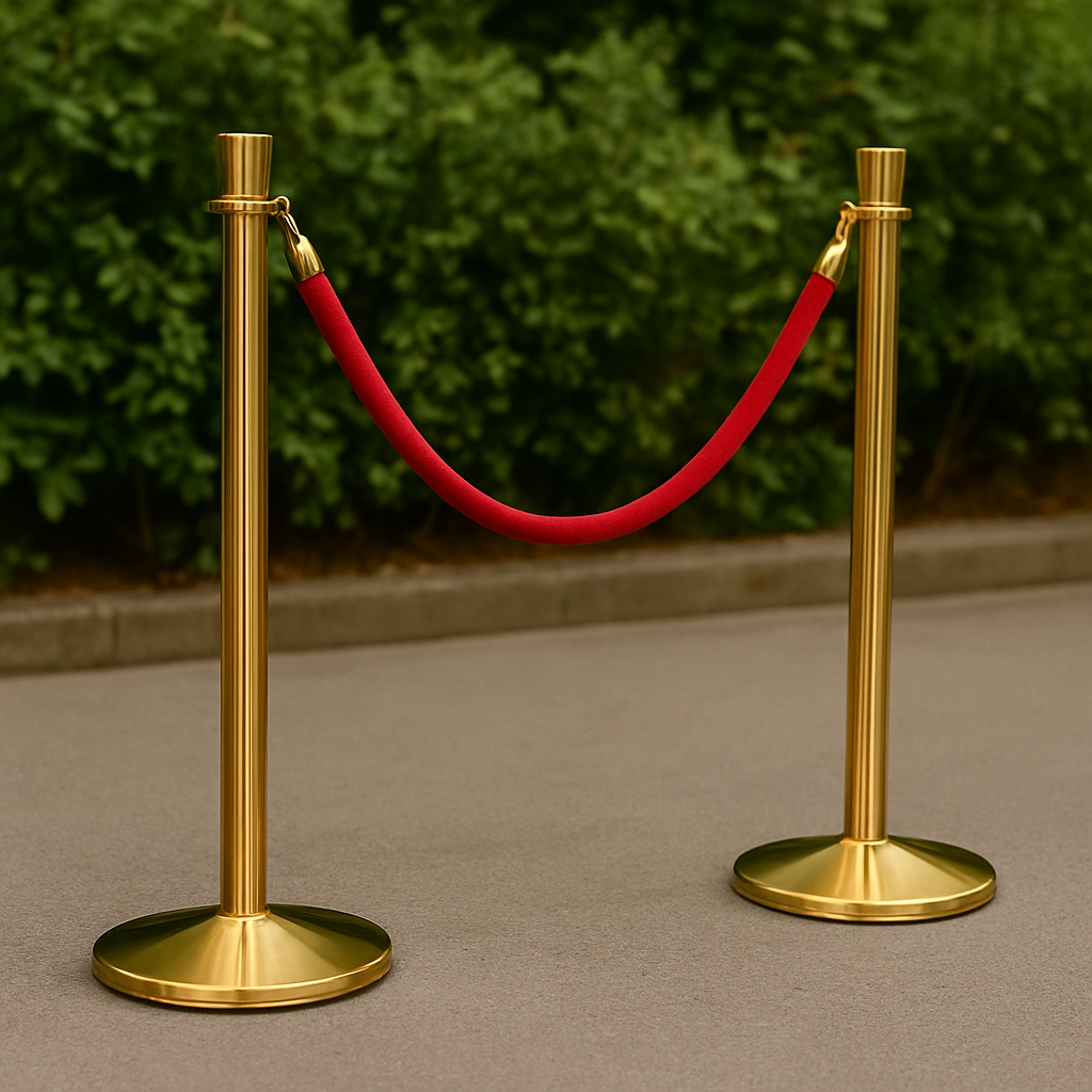 Prestige Heavy-Duty Metal Queue Barrier Post – 5 kg Weighted Base | Brass or Chrome Finish