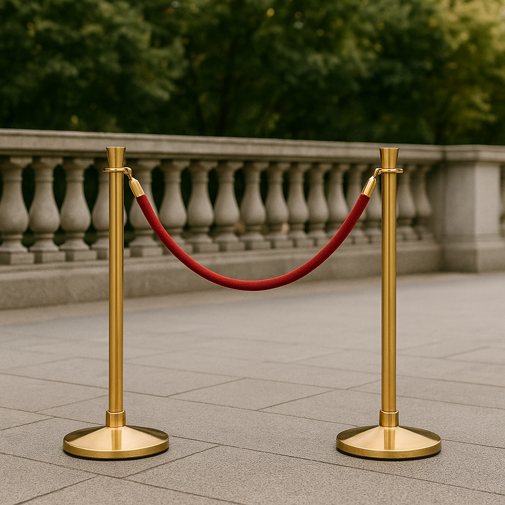 Prestige Heavy-Duty Metal Queue Barrier Post – 5 kg Weighted Base | Brass or Chrome Finish