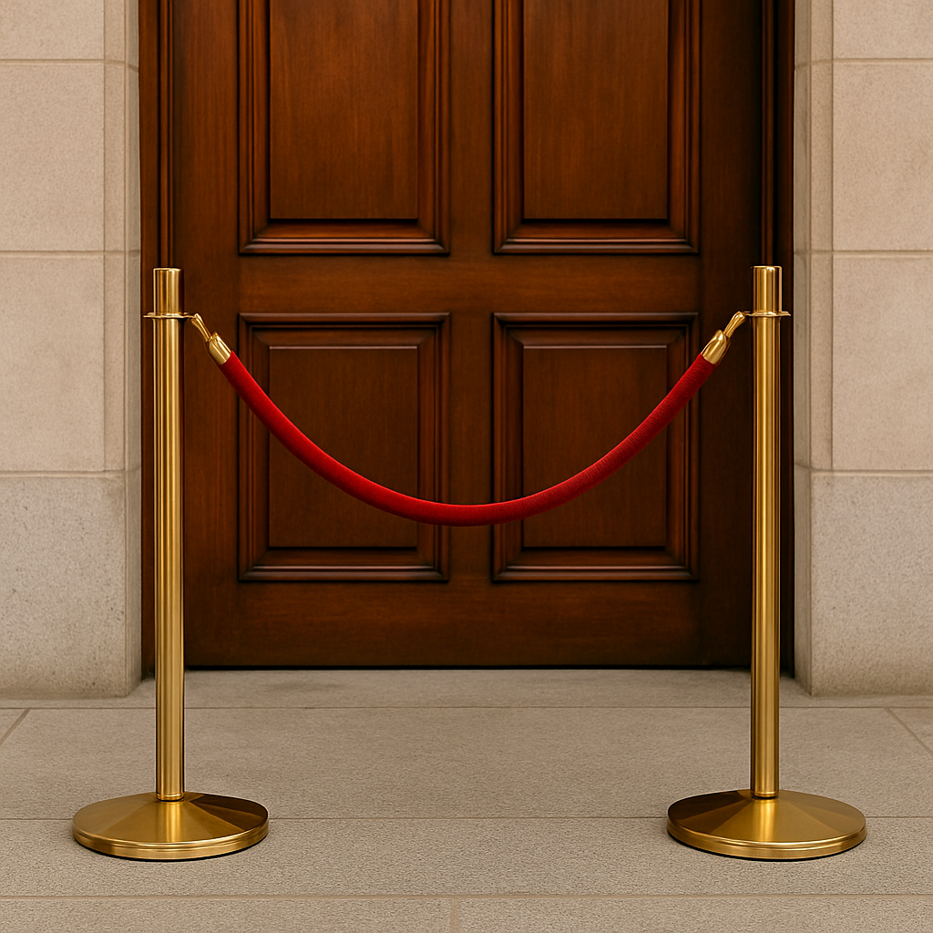 Prestige Heavy-Duty Metal Queue Barrier Post – 5 kg Weighted Base | Brass or Chrome Finish