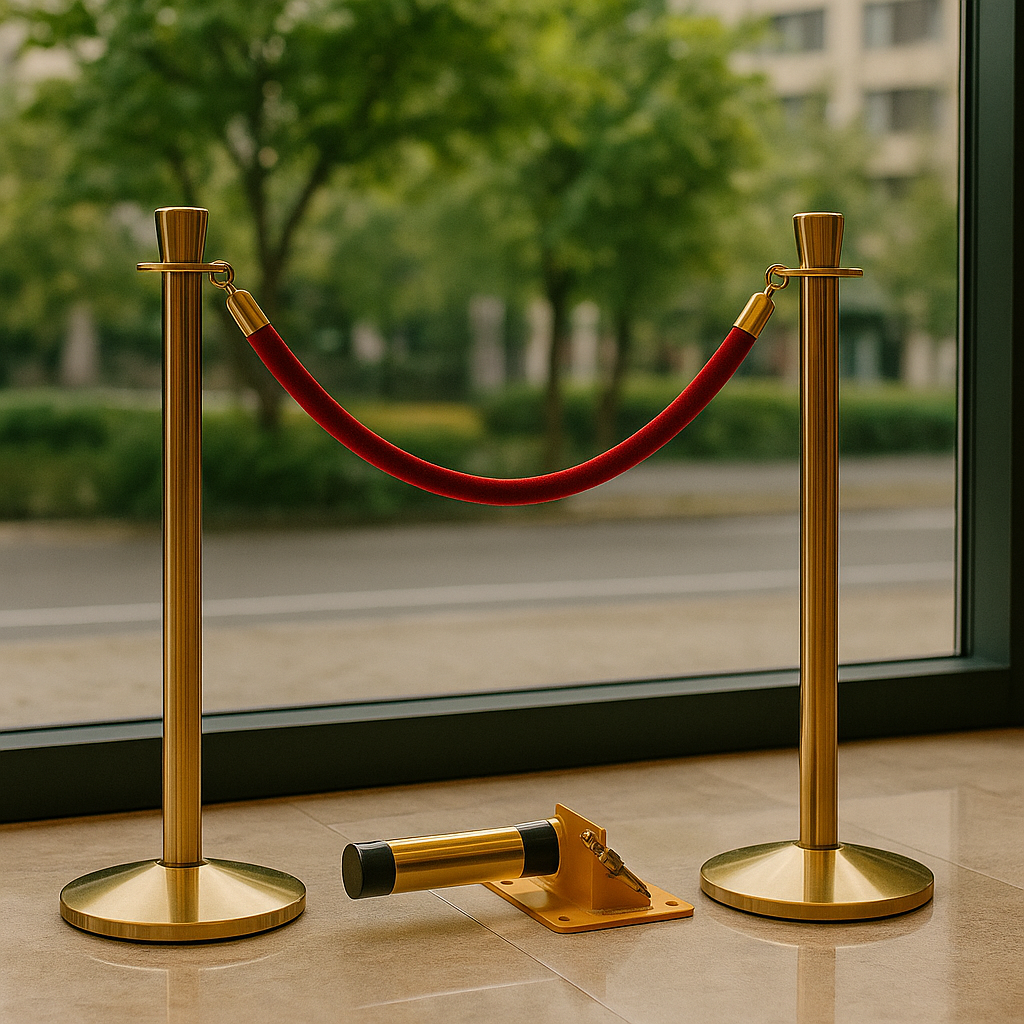 Prestige Heavy-Duty Metal Queue Barrier Post – 5 kg Weighted Base | Brass or Chrome Finish