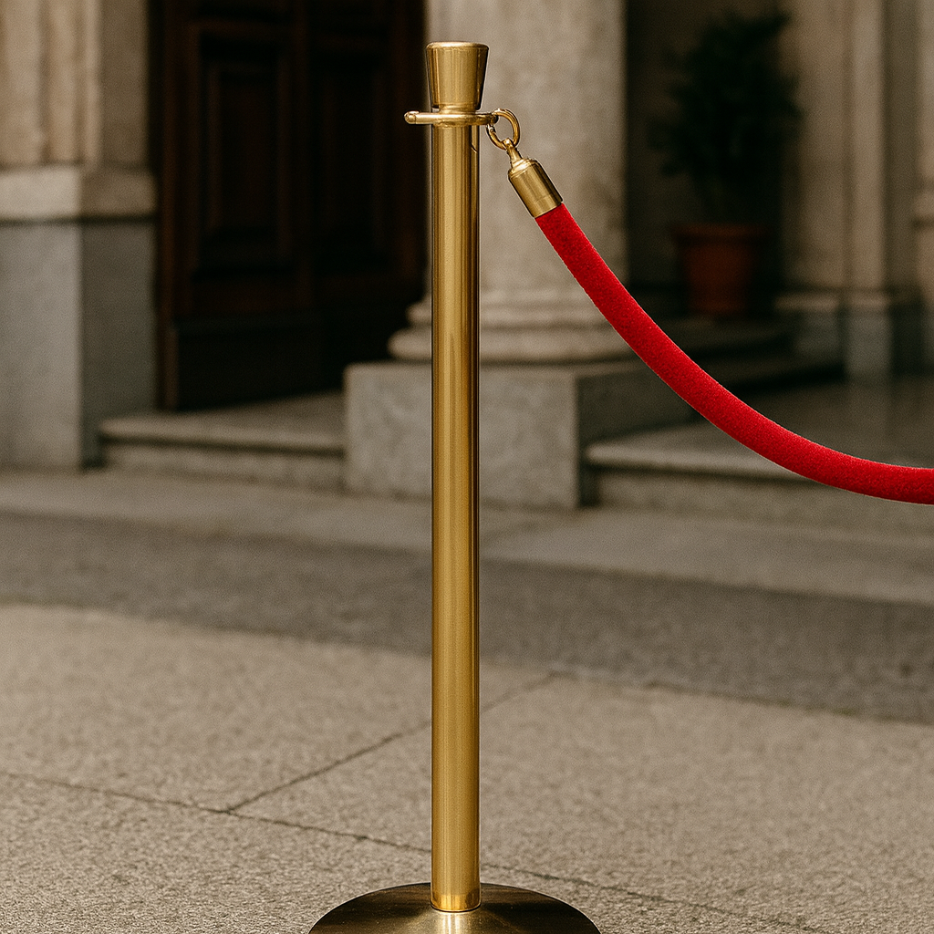 Prestige Heavy-Duty Metal Queue Barrier Post – 5 kg Weighted Base | Brass or Chrome Finish