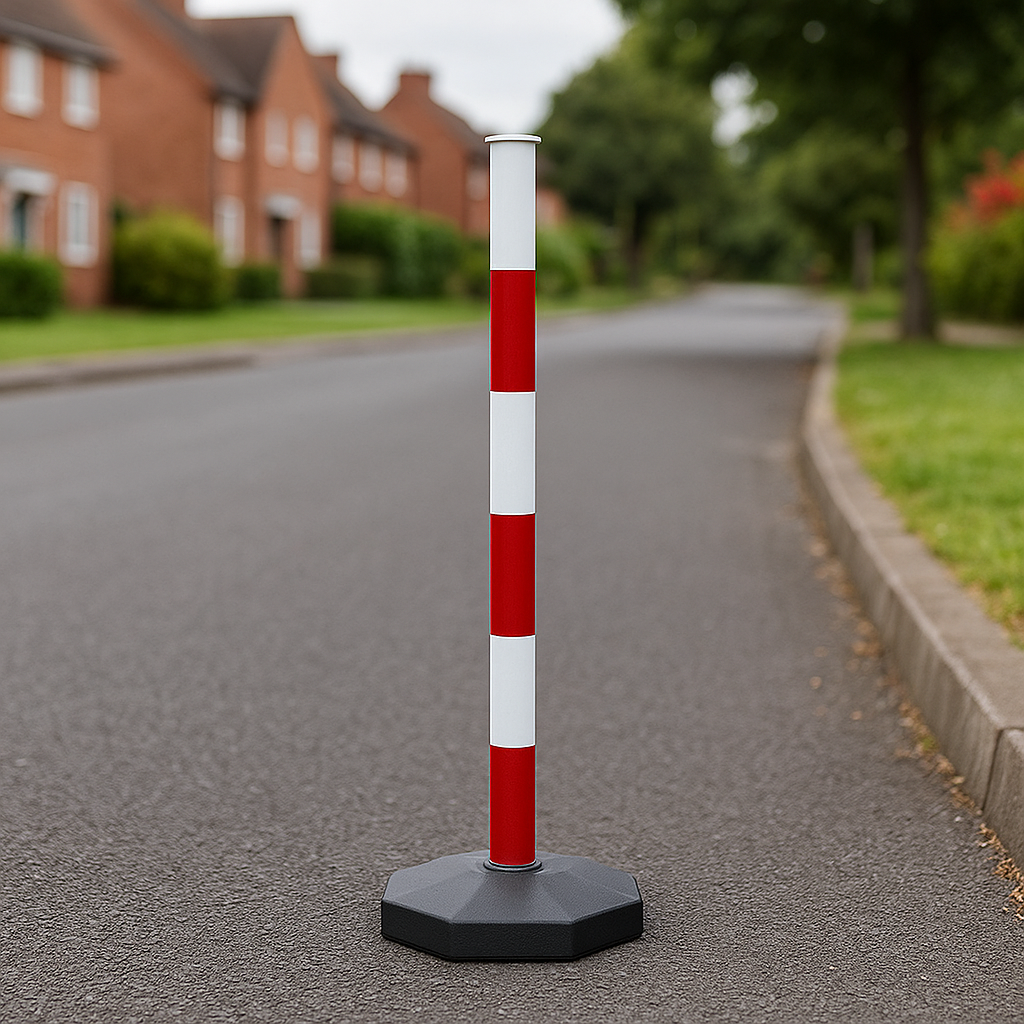 Premium Red & White Safety Guide Post with Fillable Octagonal Base – Lightweight, Stable & Highly Visible