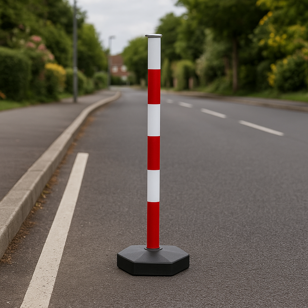 Premium Red & White Safety Guide Post with Fillable Octagonal Base – Lightweight, Stable & Highly Visible