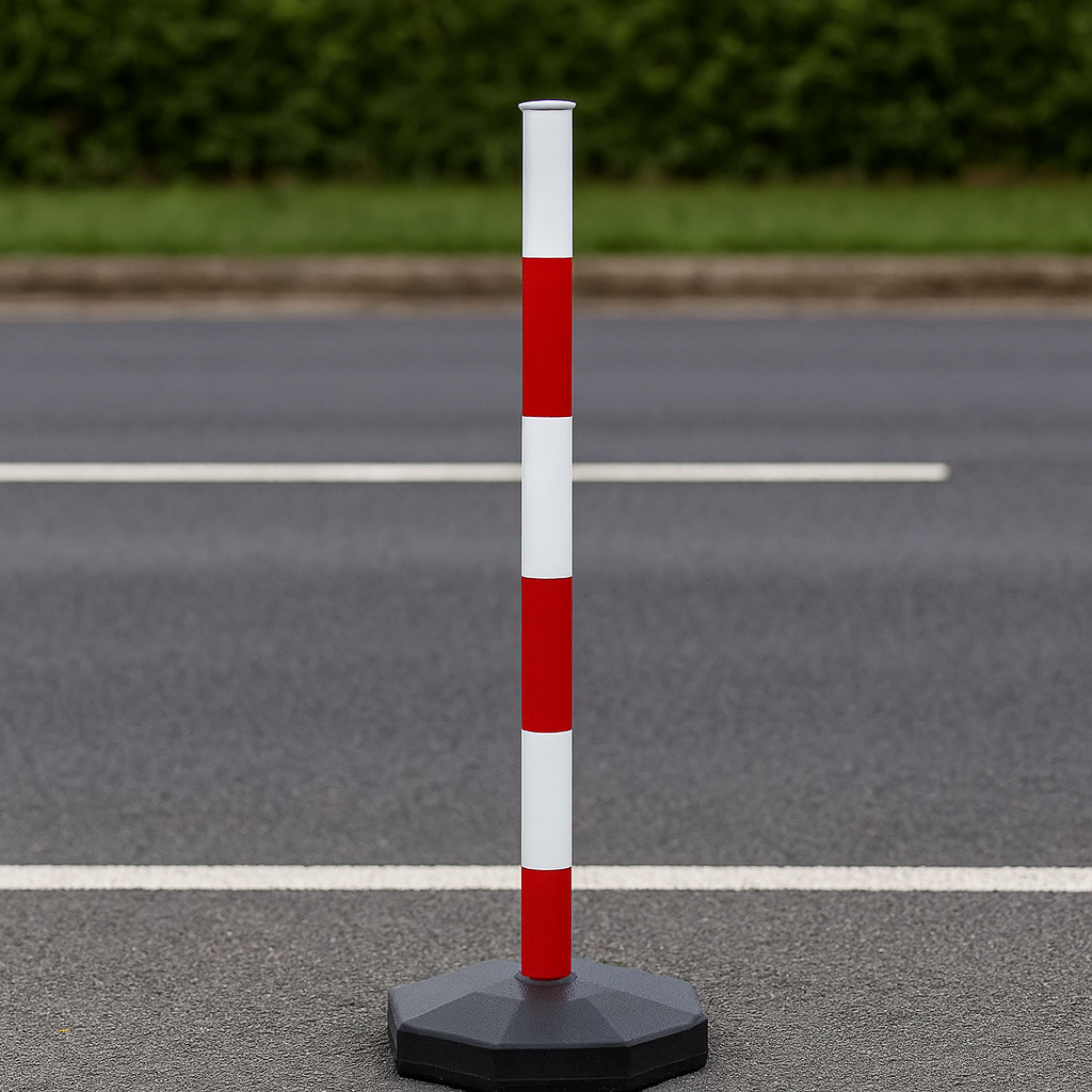 Premium Red & White Safety Guide Post with Fillable Octagonal Base – Lightweight, Stable & Highly Visible