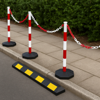 High-Visibility Red & White Chain Safety Post with Fillable Round Base – Stable, Portable & Weather-Resistant