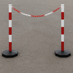 High-Visibility Red & White Chain Safety Post with Fillable Round Base – Stable, Portable & Weather-Resistant