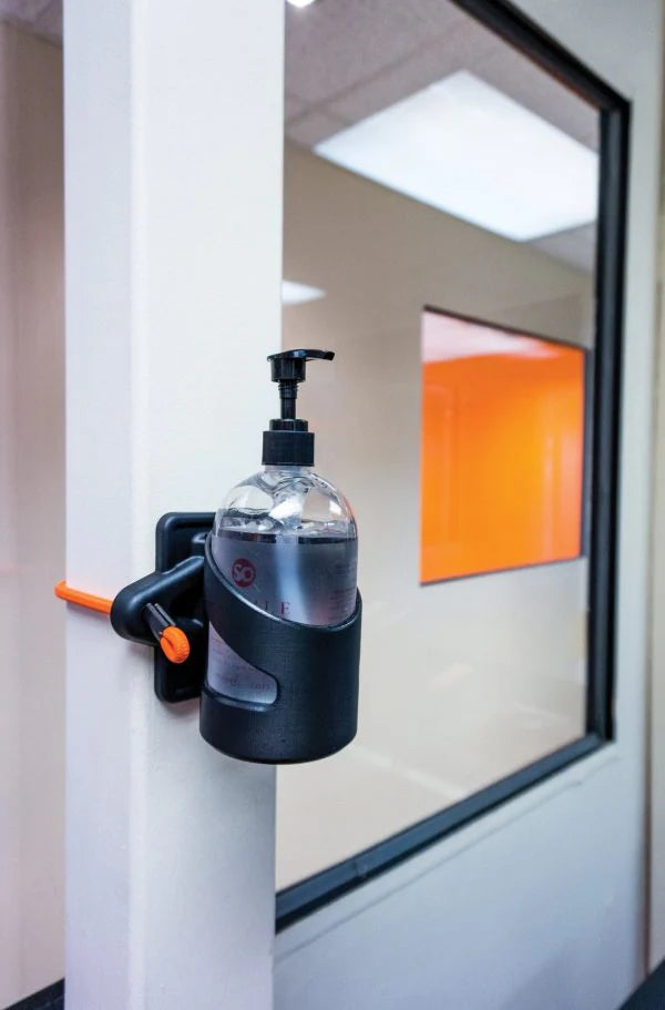 Universal Sanitiser Bracket – Secure Mount for Pump Dispensers (Up to 75mm Diameter)