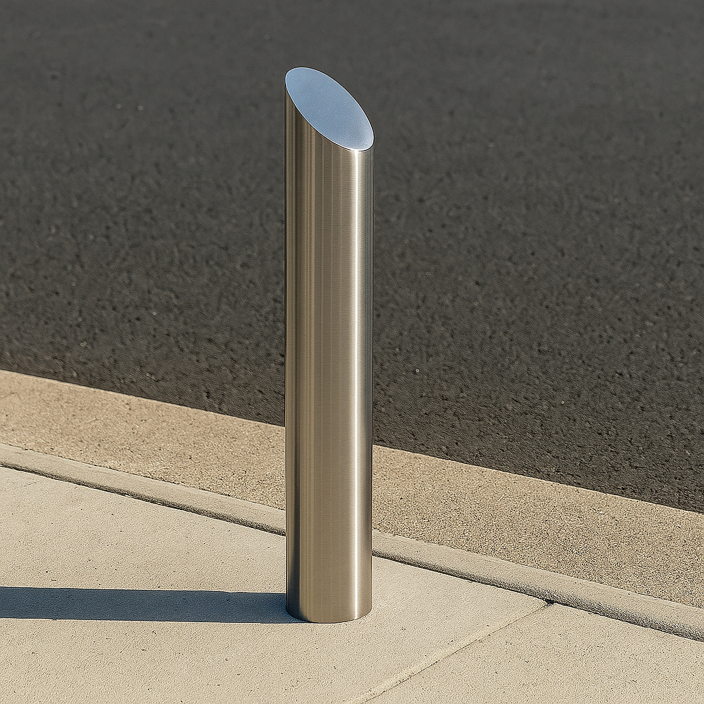 Stainless Steel Curved Edge Top Bollard – 1000mm Above Ground | 60mm–168mm Diameter | Sleek Anti-Ram Protection